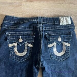 Vintage True‎ Religion Joey Jeans 32 Low Rise Silver Sequin Horseshoe Pocket Y2K